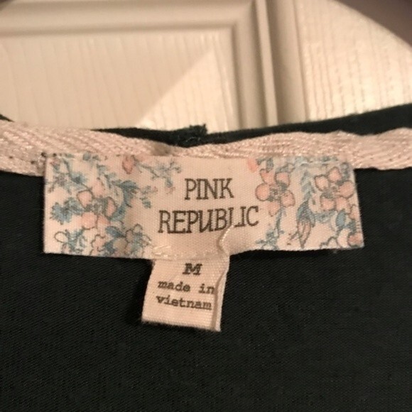 PINK REPUBLIC Medium Hooded Sweatshirt Green White Lightweight Stripes Pullover - Picture 2 of 6